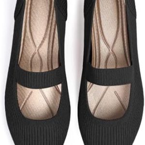 TINGRISE Women's Pointed Toe Flats - Comfortable Washable Knit Mary Jane Shoes for Dressy Occasions - Perfect for Everyd